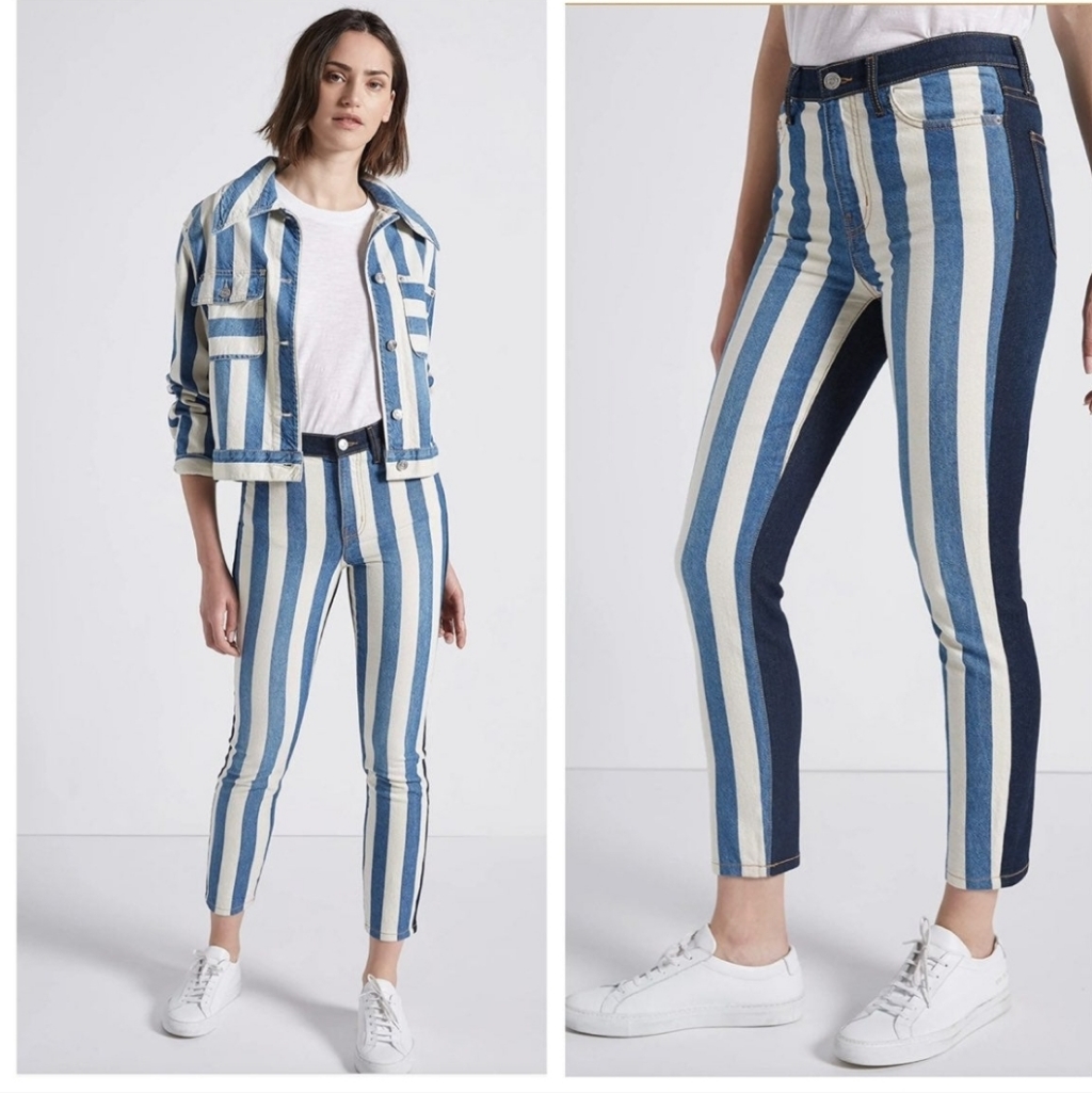Current Elliot Sammy Stripe Denim 2pc Set Sz Xs (Top+Bottom) Combo Ret: $596.00